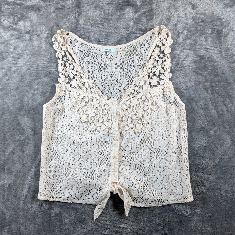Kimchi Blue Womens Floral Lace Crochet Tie Front Top Small Cream Boho Festival